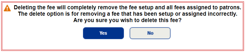 Delete fee confirmation message.